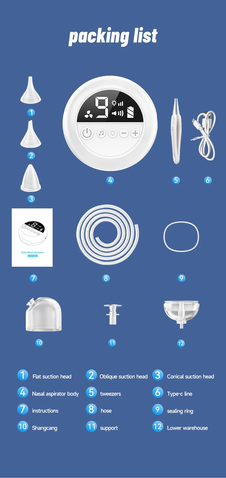 Aspirateur nasal électrique pour bébé, nettoyeur de nez avec musique et veilleuse intégrées, aspirateur nasal rechargeable pour bébés-Baby Nasal Aspirator Electric Nose Cleaner with Built-In Music & Night Light Rechargeable Nose Booger Sucker for Babies