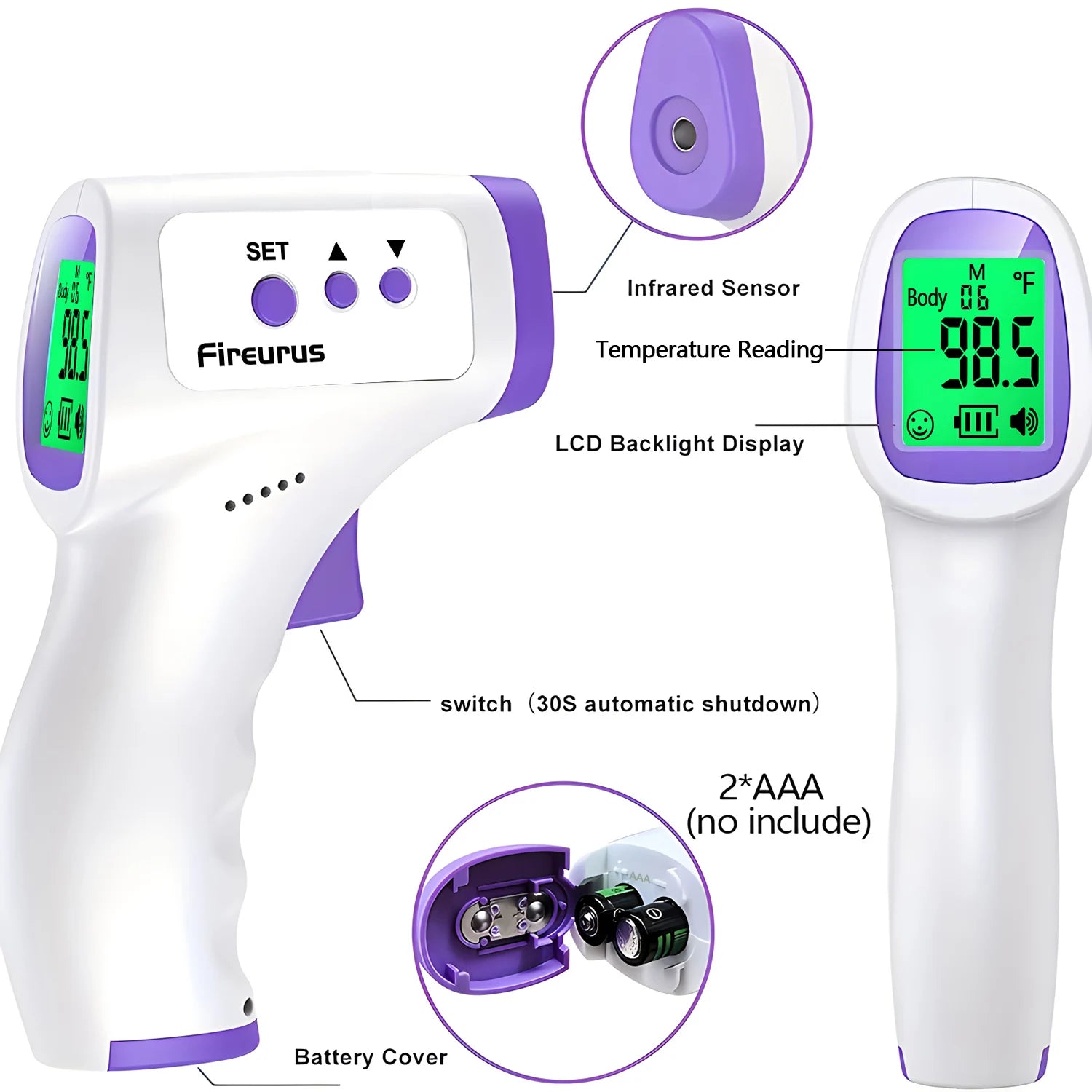 Thermomètre infrarouge numérique LCD pour la mesure corporelle chez les enfants et les adultes, sans contact, pour enfants et adultes.