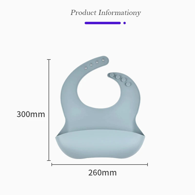 Bavoir en silicone imperméable et souple pour bébé, réglable sur 4 positions, idéal pour les nouveau-nés. Isole les aliments, protège de la saleté et de la salive.