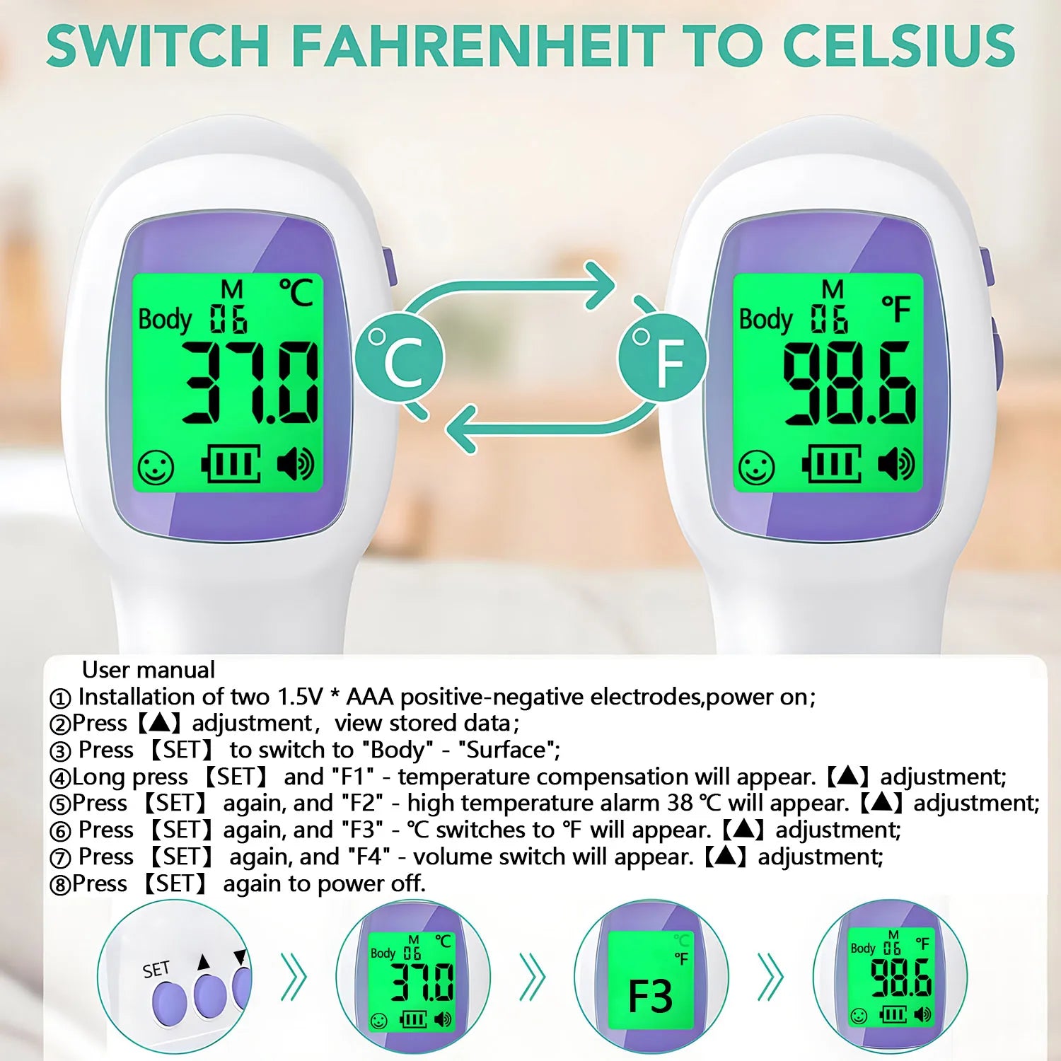 Thermomètre corporel médical rétroéclairé sans contact, et/ou mini oxymètre de doigt, outil de mesure de l'oxygène sanguin.Medical Body Thermometer Backlit Non-Contact Digital Fever Thermometer Measure Tool OR Mini Fingertip Oximeter Blood Oxygen Tool