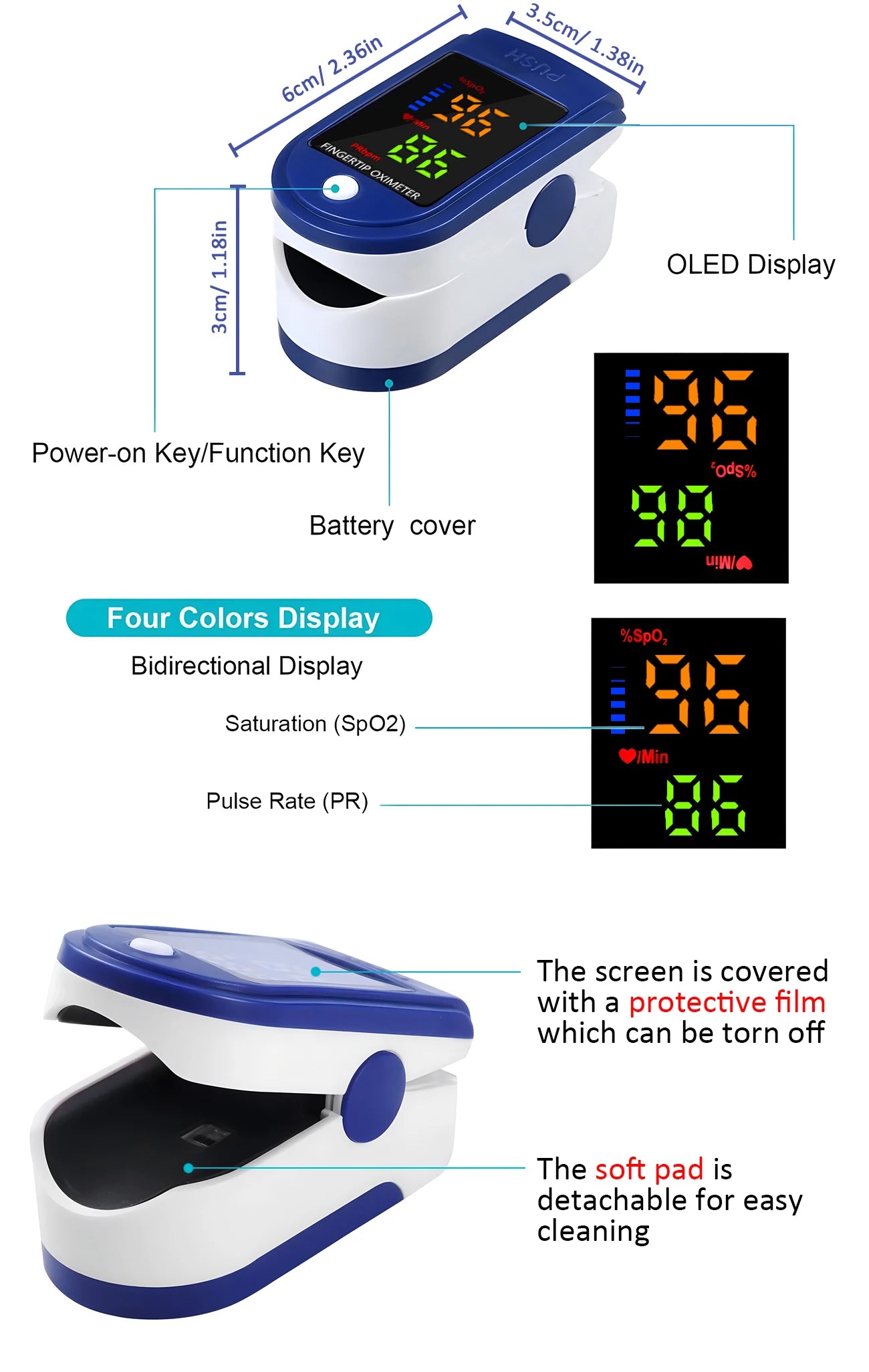 Thermomètre corporel médical rétroéclairé sans contact, et/ou mini oxymètre de doigt, outil de mesure de l'oxygène sanguin.Medical Body Thermometer Backlit Non-Contact Digital Fever Thermometer Measure Tool OR Mini Fingertip Oximeter Blood Oxygen Tool