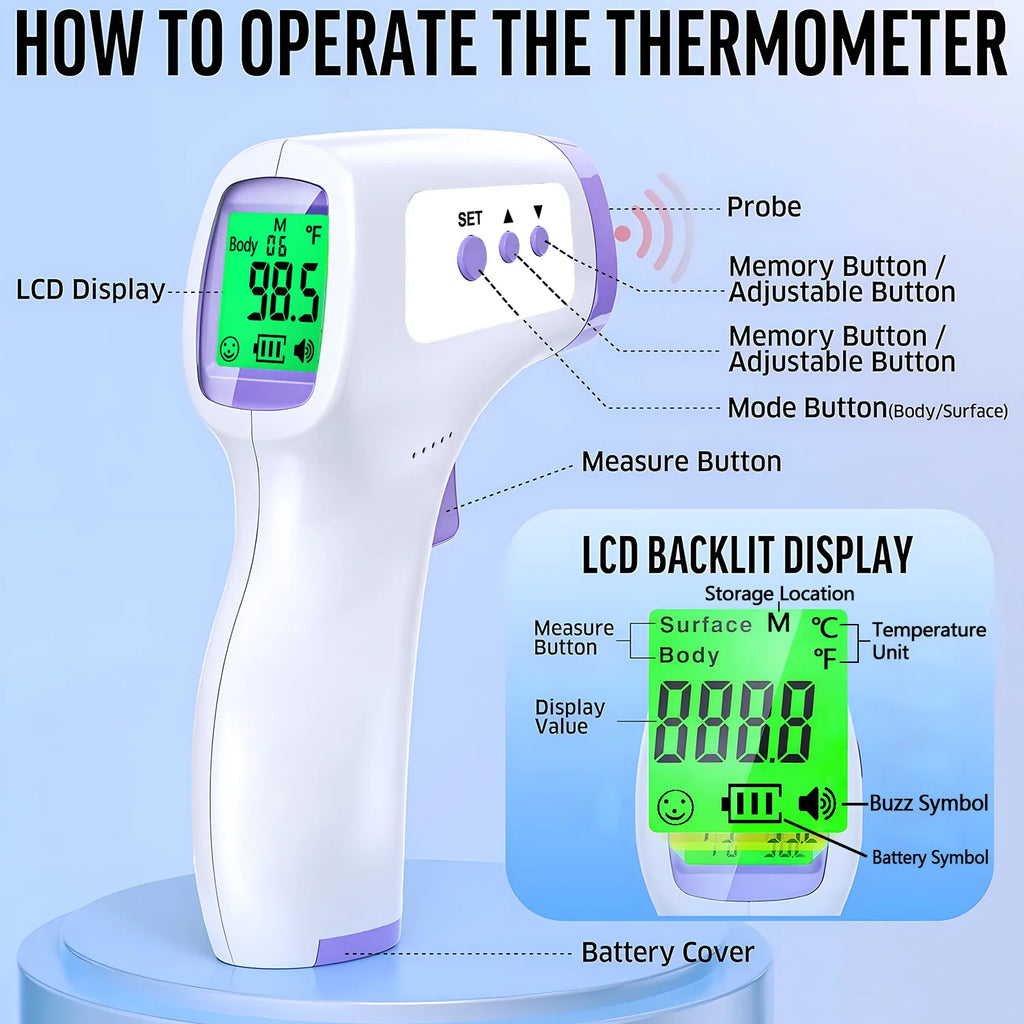 Thermomètre corporel médical rétroéclairé sans contact, et/ou mini oxymètre de doigt, outil de mesure de l'oxygène sanguin.Medical Body Thermometer Backlit Non-Contact Digital Fever Thermometer Measure Tool OR Mini Fingertip Oximeter Blood Oxygen Tool