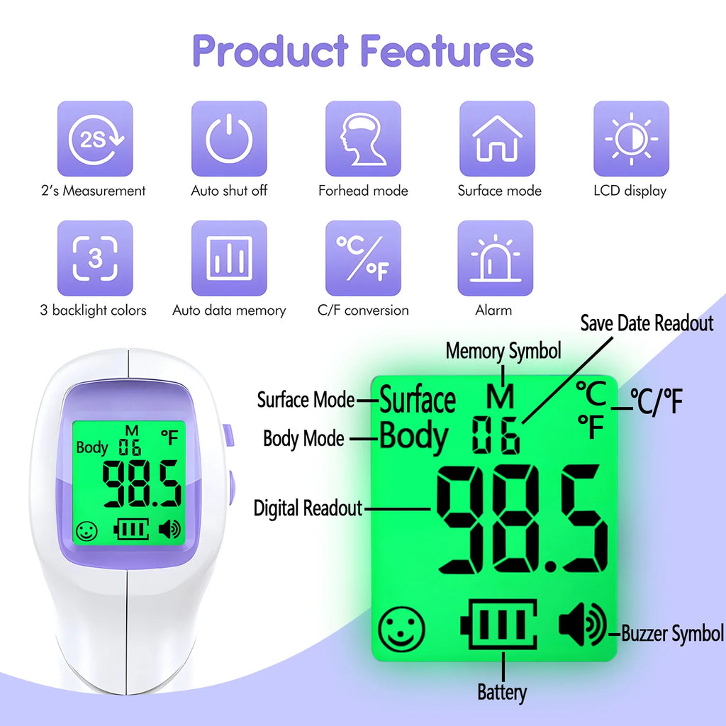 Thermomètre corporel médical rétroéclairé sans contact, et/ou mini oxymètre de doigt, outil de mesure de l'oxygène sanguin.Medical Body Thermometer Backlit Non-Contact Digital Fever Thermometer Measure Tool OR Mini Fingertip Oximeter Blood Oxygen Tool