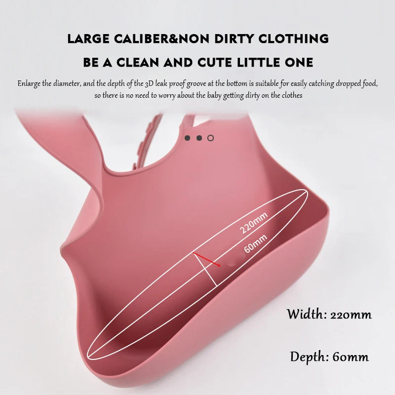 Bavoir en silicone imperméable et souple pour bébé, réglable sur 4 positions, idéal pour les nouveau-nés. Isole les aliments, protège de la saleté et de la salive.