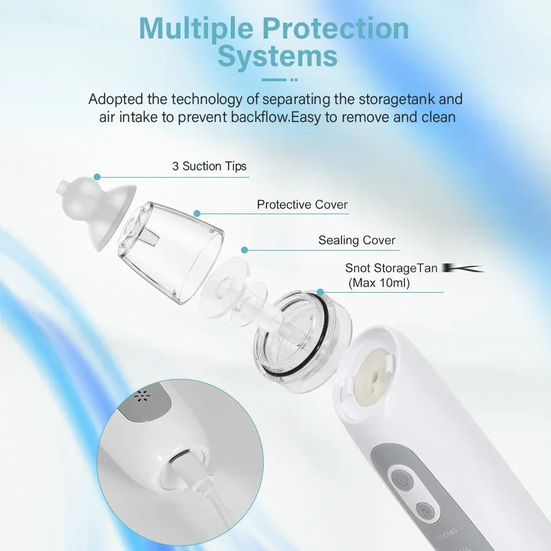 Aspirateur nasal électrique pour bébé et enfant en bas âge, nettoyeur de nez automatique avec musique et 3 embouts en silicon