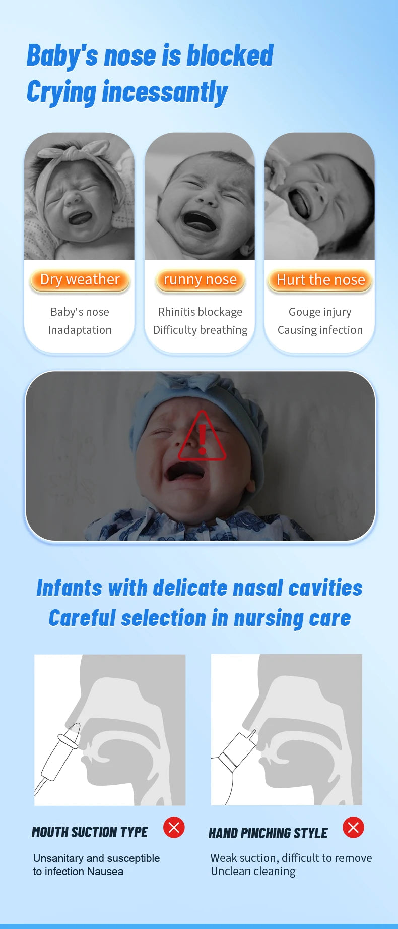Aspirateur nasal électrique pour bébé, nettoyeur de nez avec musique et veilleuse intégrées, aspirateur nasal rechargeable pour bébés-Baby Nasal Aspirator Electric Nose Cleaner with Built-In Music & Night Light Rechargeable Nose Booger Sucker for Babies